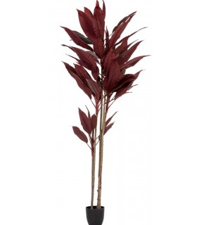 Planta artificial roja alta con macetero negro de estilo exótico.1