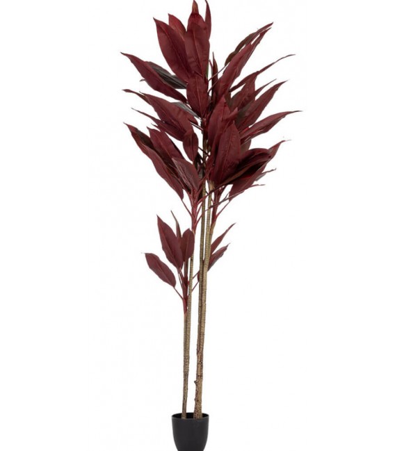 Planta artificial roja alta con macetero negro de estilo exótico.1