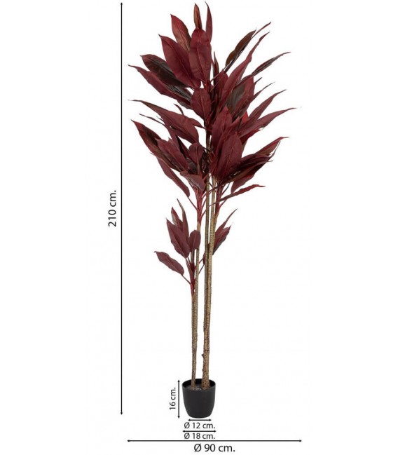 Planta artificial roja alta con macetero negro de estilo exótico.3