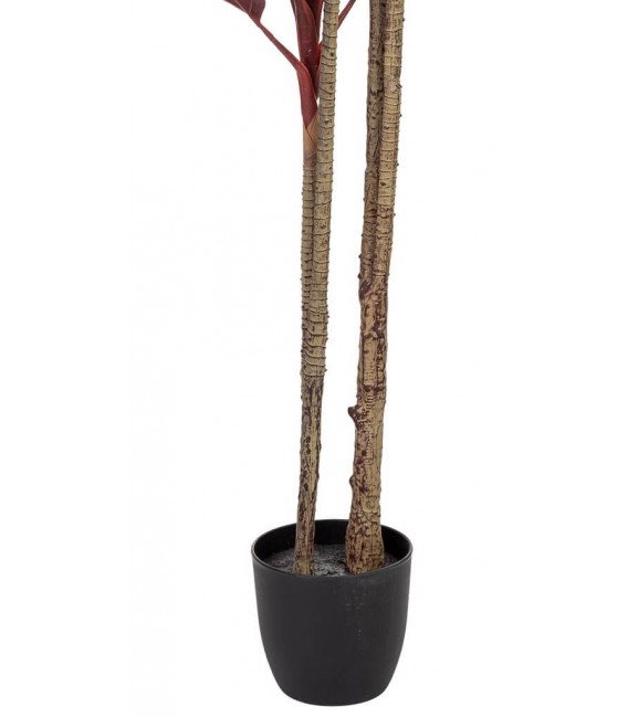 Planta artificial roja alta con macetero negro de estilo exótico.5
