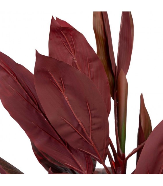 Planta artificial roja alta con macetero negro de estilo exótico.6