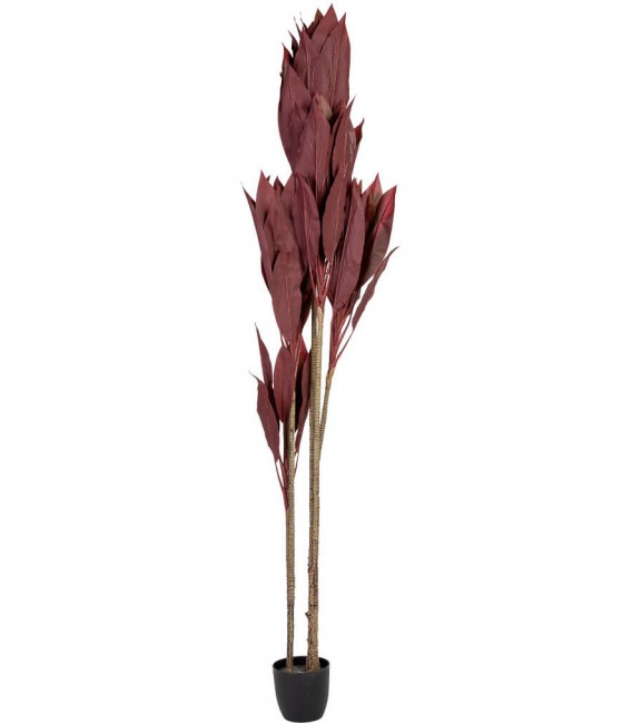 Planta artificial roja alta con macetero negro de estilo exótico.2