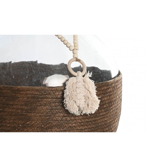 Jarrón artesanal de cristal y fibra natural con adorno decorativo 3