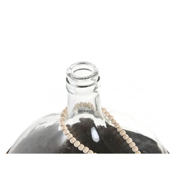 Jarrón artesanal de cristal y fibra natural con adorno decorativo 2