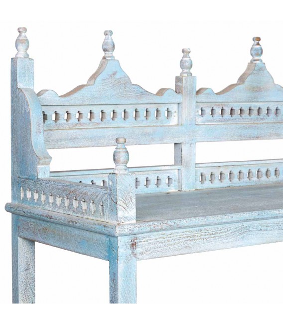 Estantería étnica azul rozado de madera maciza tallada a mano. 4