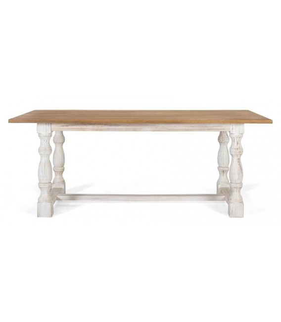 Mesa XL de comedor en madera natural y patas blancas torneadas. 1