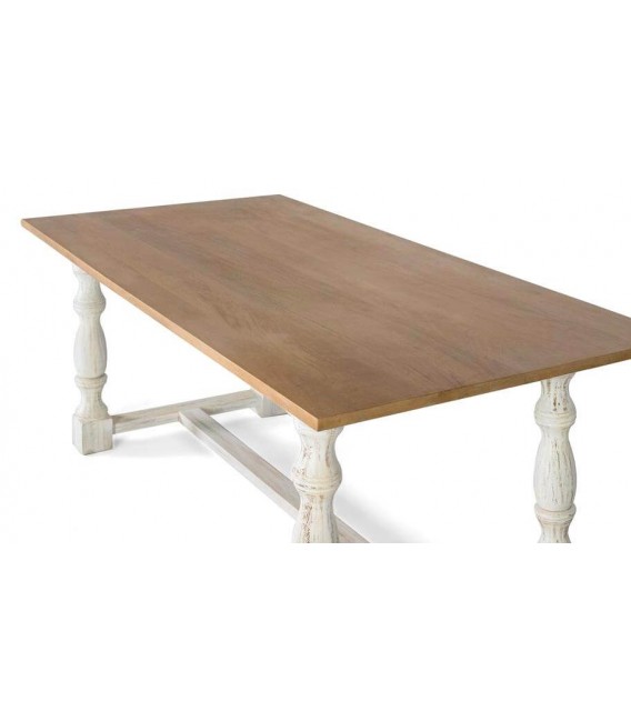 Mesa XL de comedor en madera natural y patas blancas torneadas. 2