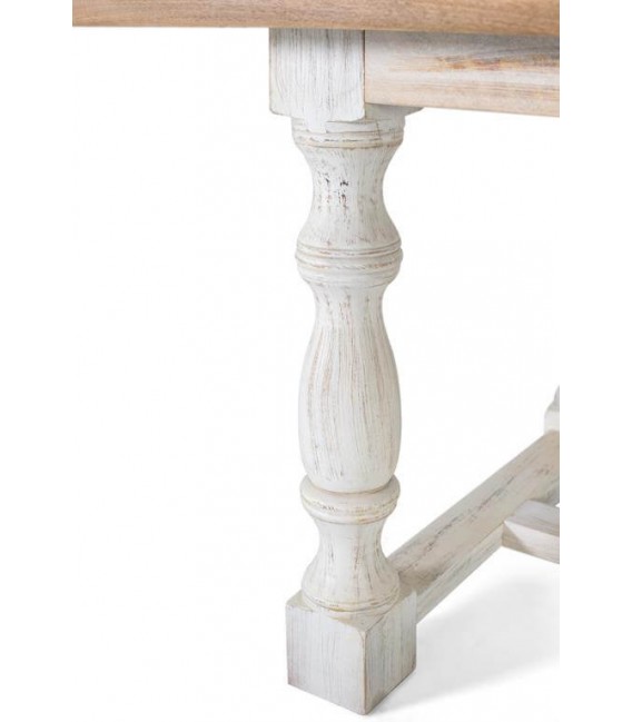 Mesa XL de comedor en madera natural y patas blancas torneadas. 3