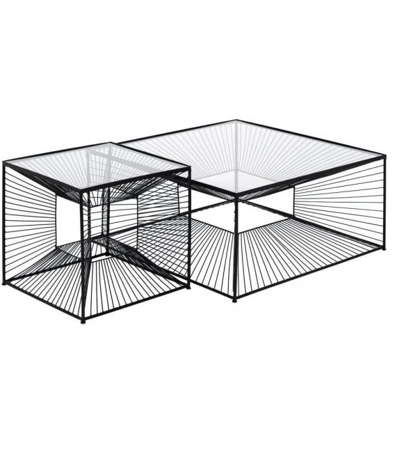 Mesita auxiliar metal negro con sobre de cristal diseño geométrico. 1