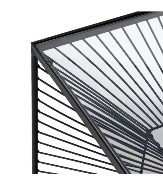 Mesita auxiliar metal negro con sobre de cristal diseño geométrico. 2