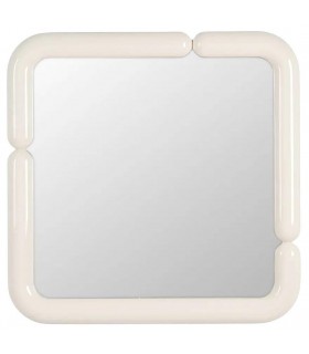 Espejo cuadrado con marco crema brillante y diseño retro. Mdmhogar
