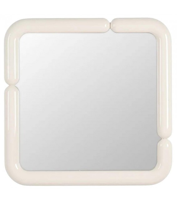 Espejo cuadrado con marco crema brillante y diseño retro. Mdmhogar