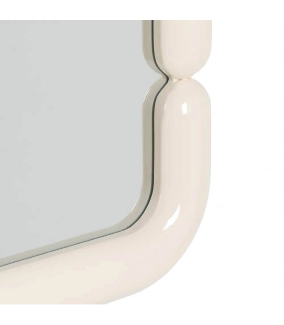 Espejo cuadrado con marco crema brillante y diseño retro. 2