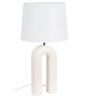 Lámpara alta vintage con base crema y pantalla blanca de algodón. Mdmhogar