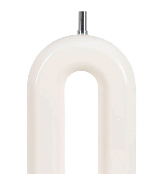 Lámpara alta vintage con base crema y pantalla blanca de algodón. 2