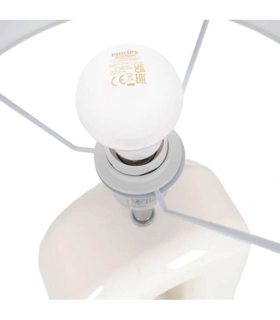 Lámpara alta vintage con base crema y pantalla blanca de algodón. 3