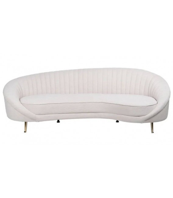 Sofá XL 4 plazas estilo art decó con patas doradas y tapizado crema. 1