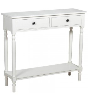 Consola blanca estilo mediterráneo con 2 cajones y balda inferior.