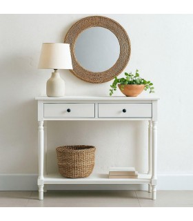 Consola blanca estilo mediterráneo con 2 cajones y balda inferior. Mdmhogar