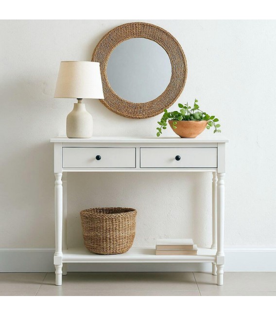 Consola blanca estilo mediterráneo con 2 cajones y balda inferior. Mdmhogar
