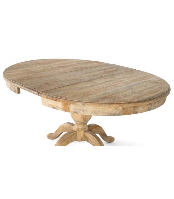 Mesa redonda extensible de comedor en madera maciza de mango natural. 2
