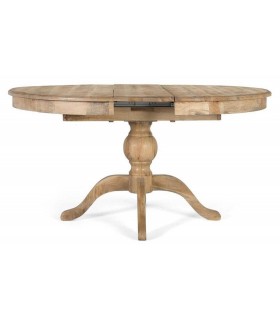 Mesa redonda extensible de comedor en madera maciza de mango natural. 1