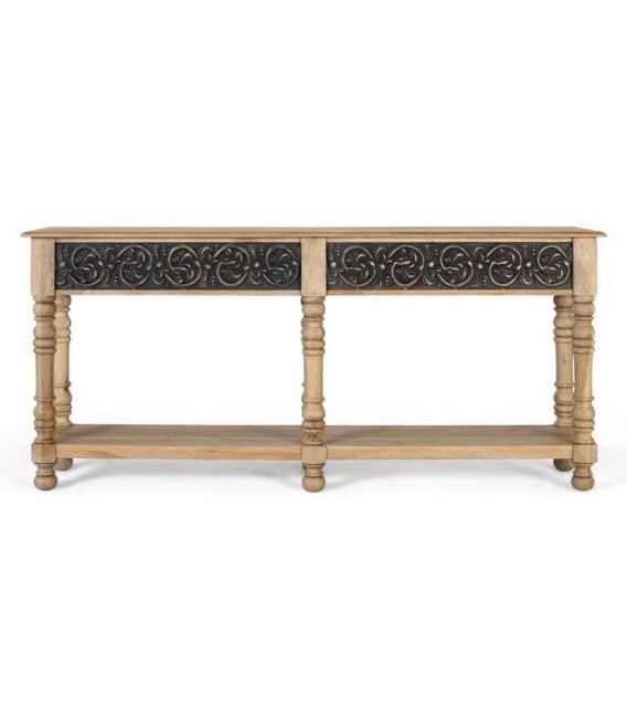 Consola XXL de madera estilo clásico provenzal frontal tallado negro. 1