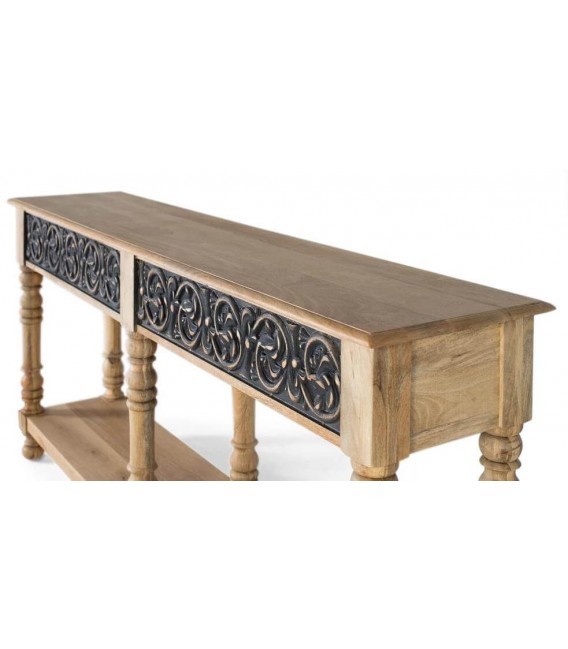 Consola XXL de madera estilo clásico provenzal frontal tallado negro. 2