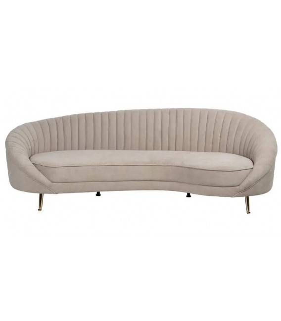 Sofá XL 4 plazas estilo art decó con patas doradas y tapizado topo. 1