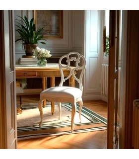 Silla madera lacada en blanco artesanal estilo provenzal. Mdmhogar