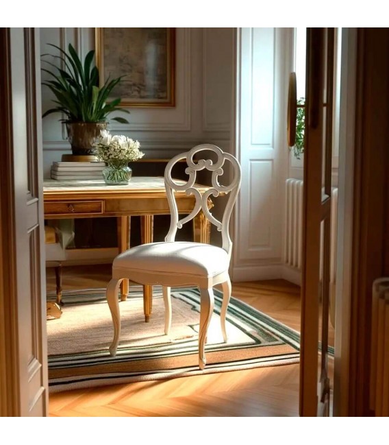 Silla madera lacada en blanco artesanal estilo provenzal. Mdmhogar