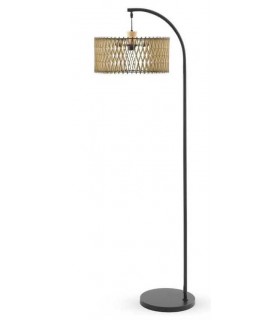 Lámpara de pie estilo chic de metal negro y pantalla natural.