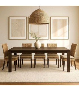 Mesa de comedor XL de madera maciza en color nogal, estilo colonial. Mdmhogar