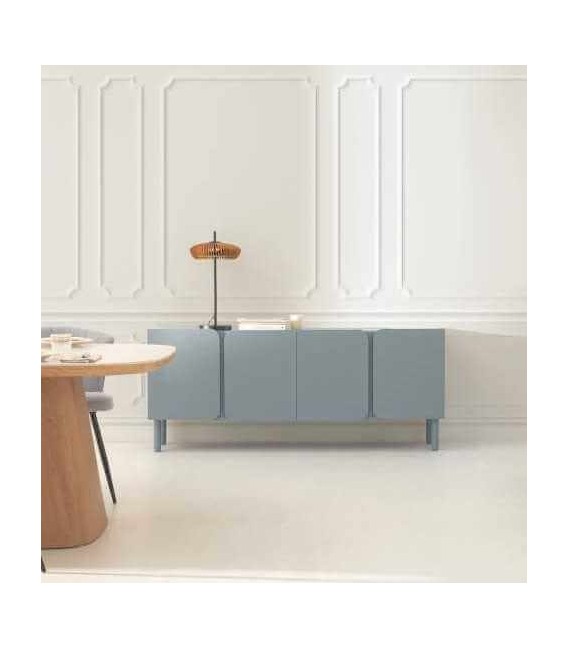 Aparador moderno con 4 puertas en madera lacada azul mate.