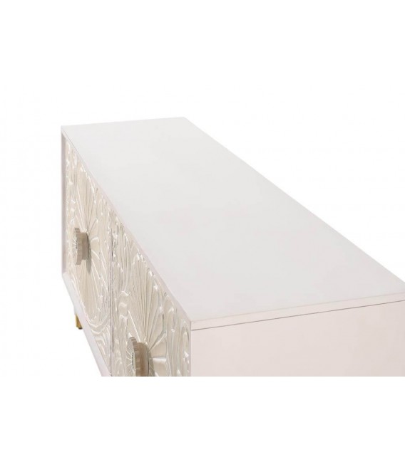 Mueble de tv madera tallada blanco y beige tiradores especiales. 3