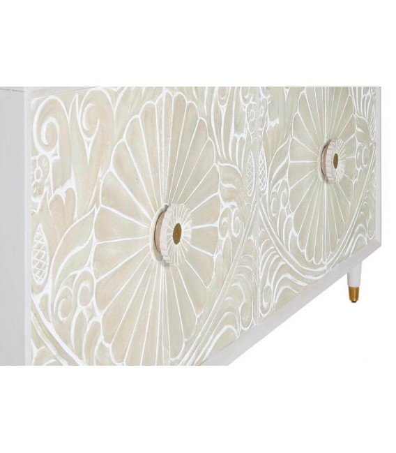 Aparador grande madera tallada blanco y beige estilo art decó. 2