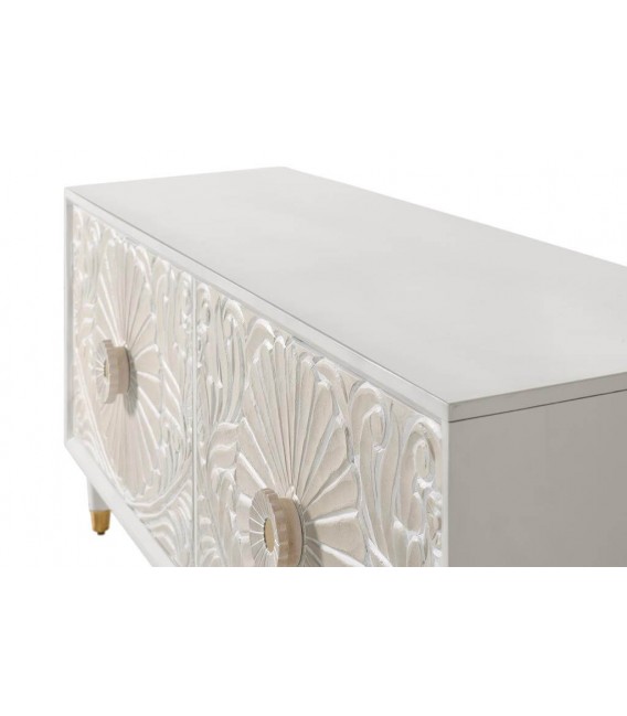 Aparador grande madera tallada blanco y beige estilo art decó. 3