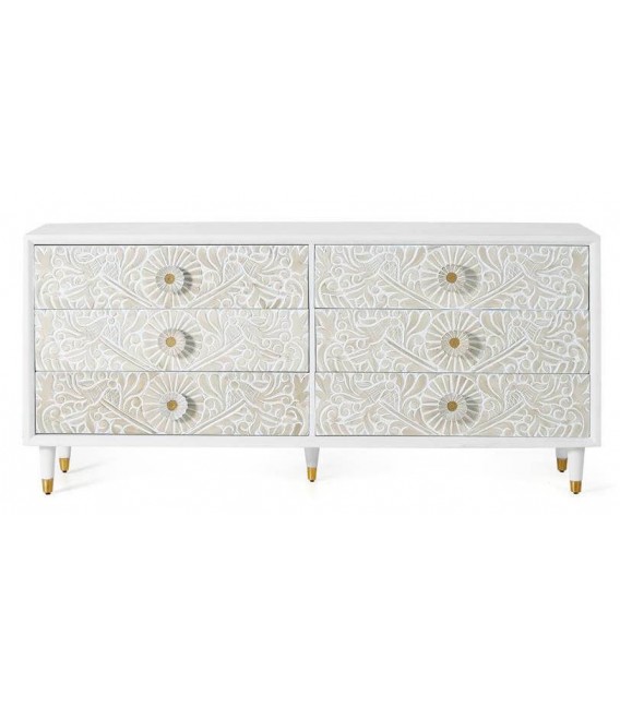 Comoda XL madera tallada blanco, toques dorados estilo art decó.1