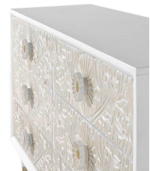 Comoda XL madera tallada blanco, toques dorados estilo art decó.2