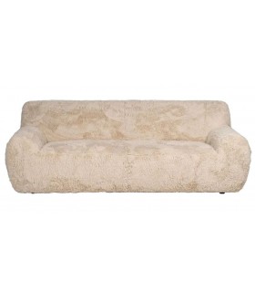 Sofá 4 plazas XL estilo boho tapizado en tela beige de pelo largo. 1