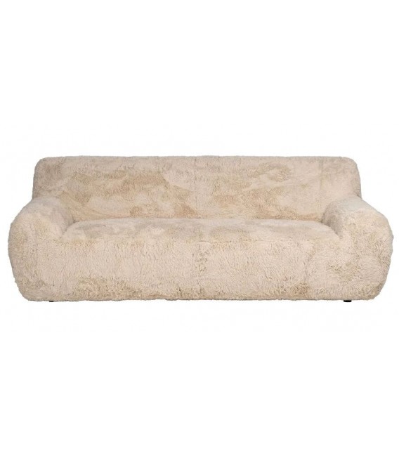 Sofá 4 plazas XL estilo boho tapizado en tela beige de pelo largo. 1