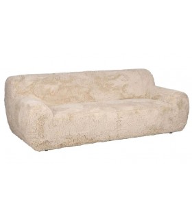 Sofá 4 plazas XL estilo boho tapizado en tela beige de pelo largo. Mdmhogar