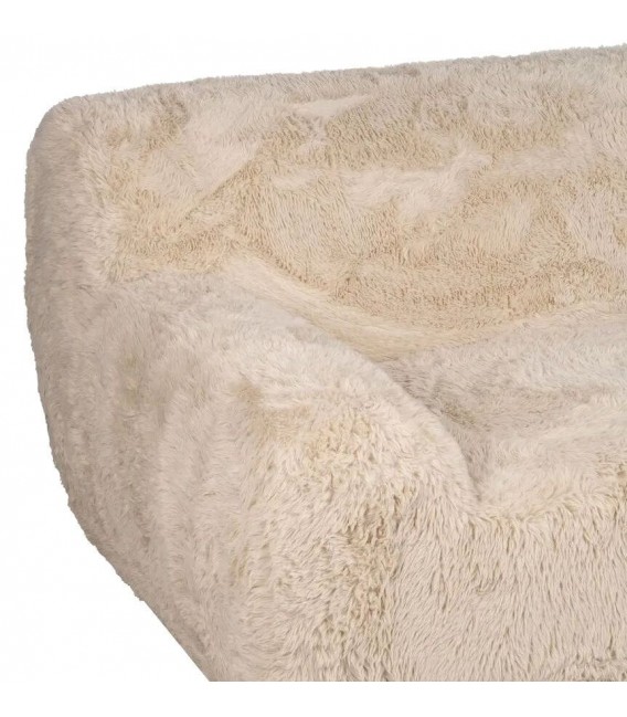 Sofá 4 plazas XL estilo boho tapizado en tela beige de pelo largo. 3