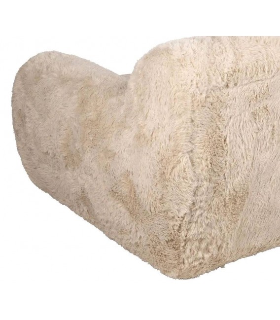 Sofá 4 plazas XL estilo boho tapizado en tela beige de pelo largo. 5