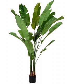 Planta artificial alta con hojas tropicales verdes y maceta negra. 1