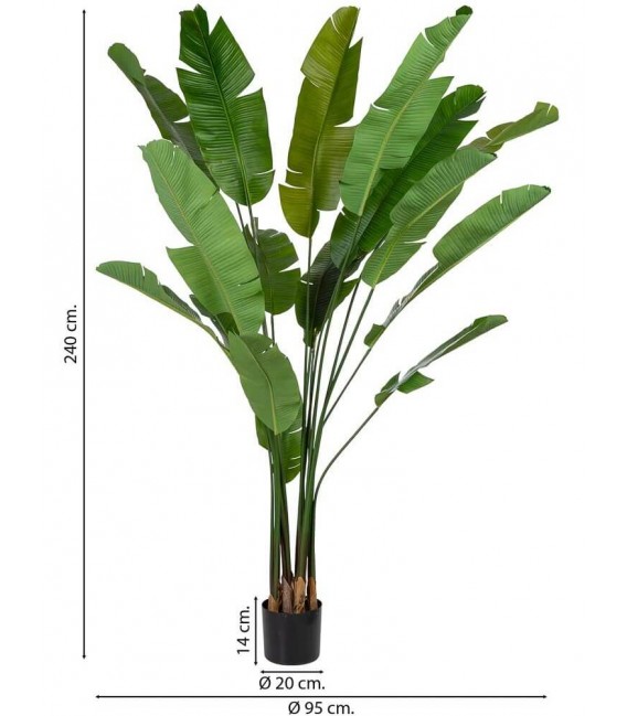 Planta artificial alta con hojas tropicales verdes y maceta negra. 3