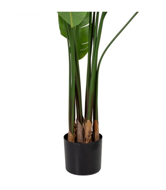 Planta artificial alta con hojas tropicales verdes y maceta negra. 6
