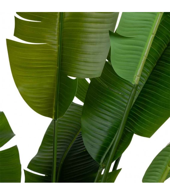 Planta artificial alta con hojas tropicales verdes y maceta negra. 5