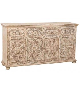 Aparador tallado artesanalmente en madera maciza con acabado patinado.