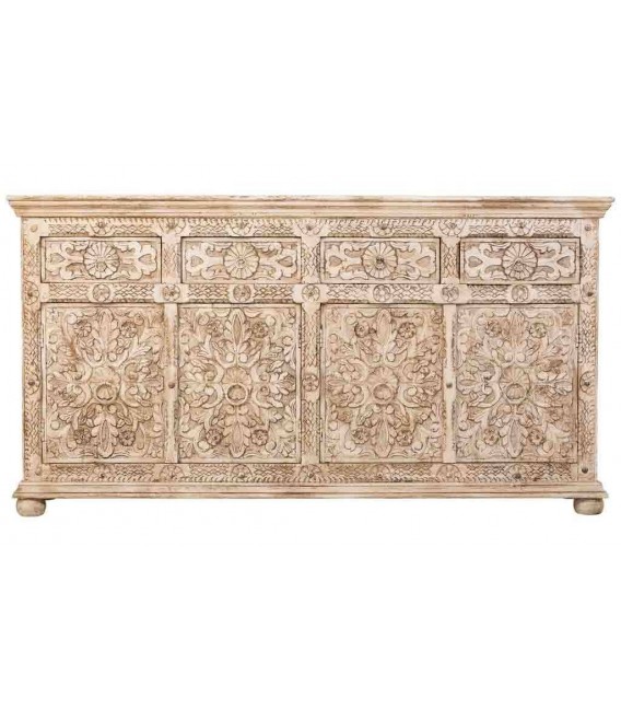 Aparador tallado artesanalmente en madera maciza con acabado patinado. 1